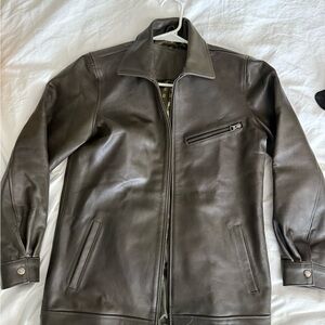Dark Brown 100% Leather Bomber Jacket
